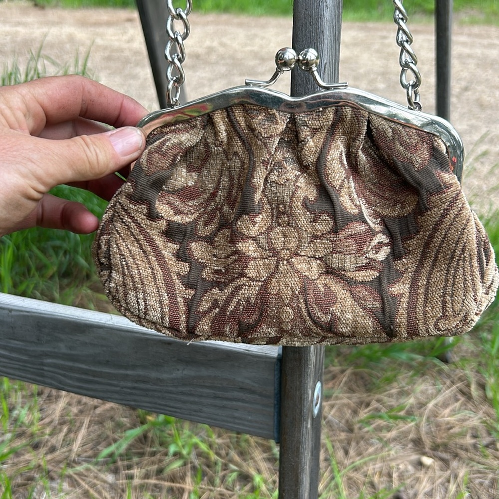 Apt 9 Kisslock Brown carpet bag Patterned Women's crossbody Bag - Picture 10 of 10